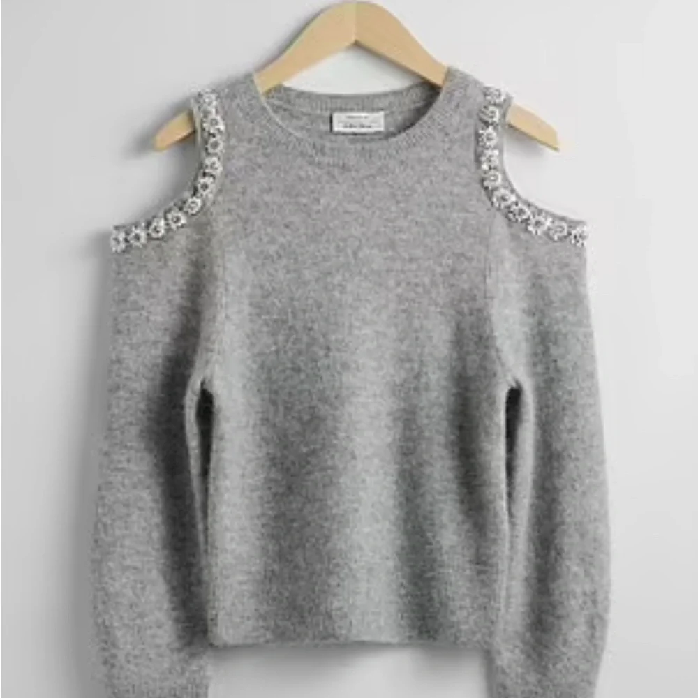 & Other Stories Heather Gray Cold Shoulder Sweater with Embellishments - Picture 3 of 3